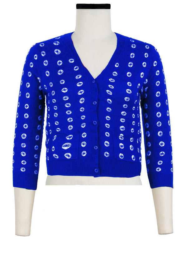 Charlotte Cardigan V Neck 3/4 Sleeve_70% Silk 30% Cashmere (Knot Shibori)