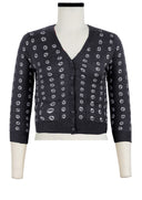 Charlotte Cardigan V Neck 3/4 Sleeve_70% Silk 30% Cashmere (Knot Shibori)
