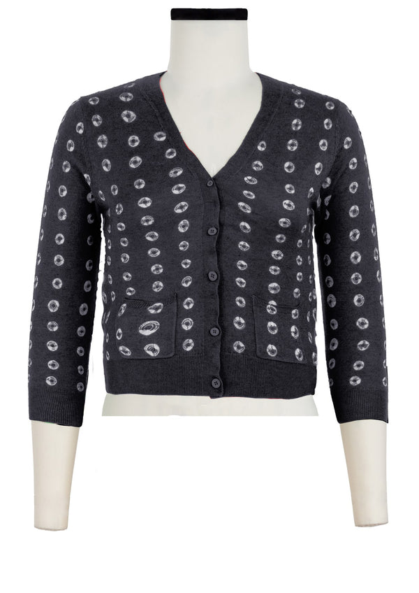 Charlotte Cardigan V Neck 3/4 Sleeve_70% Silk 30% Cashmere (Knot Shibori)