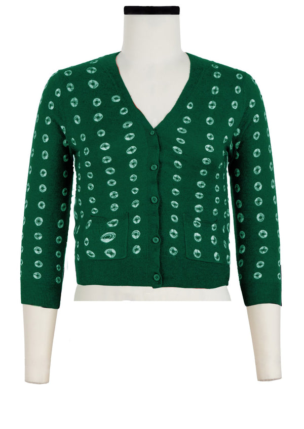 Charlotte Cardigan V Neck 3/4 Sleeve_70% Silk 30% Cashmere (Knot Shibori)