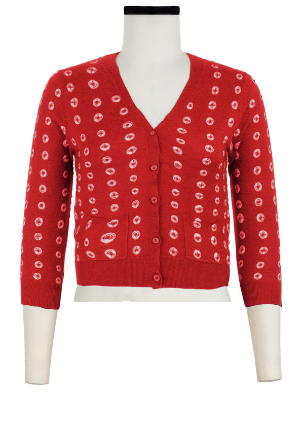 Charlotte Cardigan V Neck 3/4 Sleeve_70% Silk 30% Cashmere (Knot Shibori)