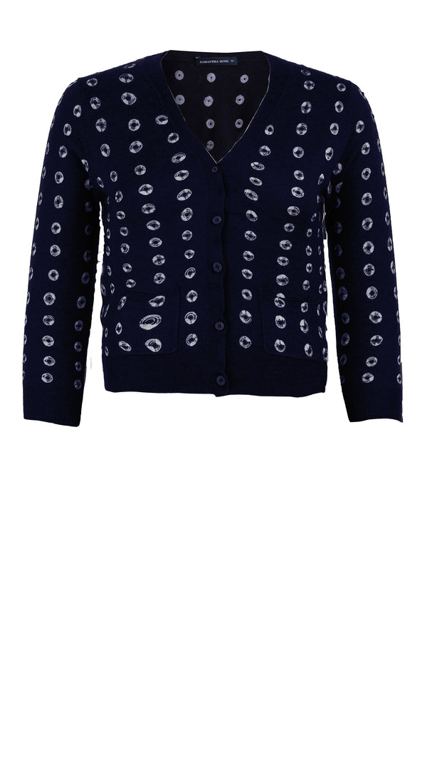 Charlotte Cardigan V Neck 3/4 Sleeve_70% Silk 30% Cashmere (Knot Shibori)
