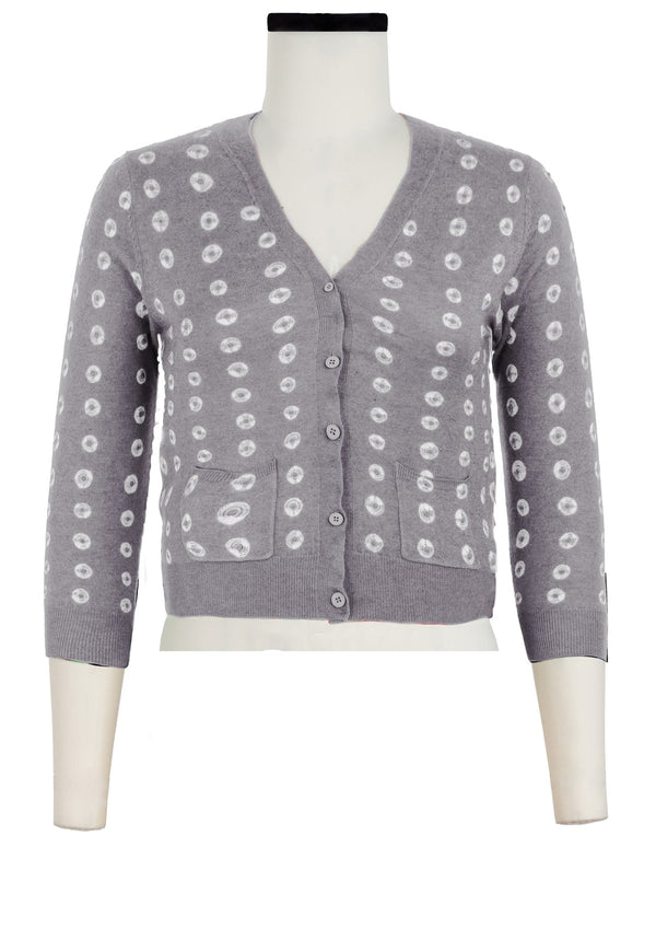 Charlotte Cardigan V Neck 3/4 Sleeve_70% Silk 30% Cashmere (Knot Shibori)