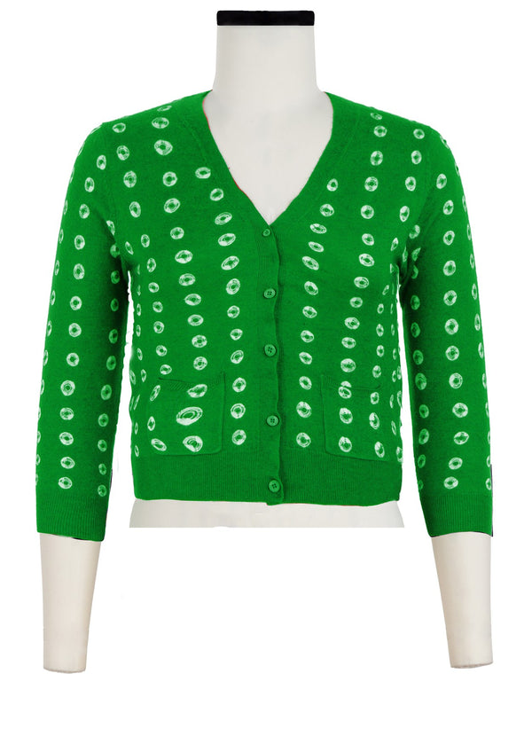 Charlotte Cardigan V Neck 3/4 Sleeve_70% Silk 30% Cashmere (Knot Shibori)
