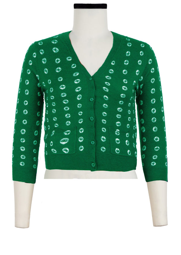 Charlotte Cardigan V Neck 3/4 Sleeve_70% Silk 30% Cashmere (Knot Shibori)