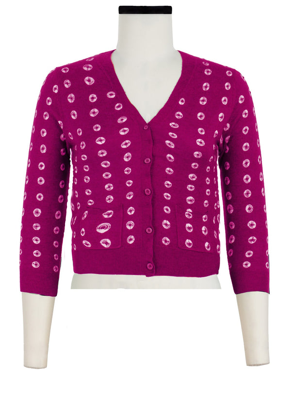 Charlotte Cardigan V Neck 3/4 Sleeve_70% Silk 30% Cashmere (Knot Shibori)