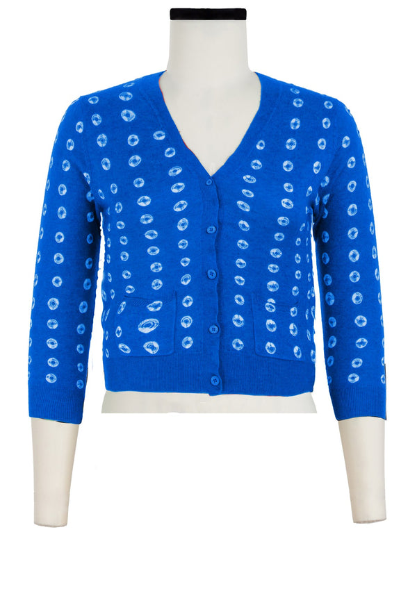 Charlotte Cardigan V Neck 3/4 Sleeve_70% Silk 30% Cashmere (Knot Shibori)