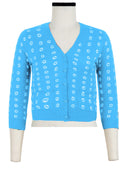 Charlotte Cardigan V Neck 3/4 Sleeve_70% Silk 30% Cashmere (Knot Shibori)
