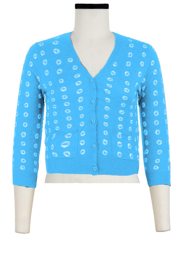 Charlotte Cardigan V Neck 3/4 Sleeve_70% Silk 30% Cashmere (Knot Shibori)