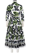 Audrey Dress #2 Shirt Collar 3/4 Sleeve Midi Length Cotton Stretch (Lanai Hibiscus Border)