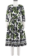 Florance Dress Crew Neck 3/4 Sleeve Long Length Cotton Stretch (Lanai Hibiscus Border)