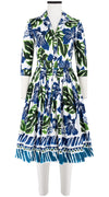 Audrey Dress #2 Shirt Collar 3/4 Sleeve Long Length Cotton Stretch (Lanai Hibiscus Border)