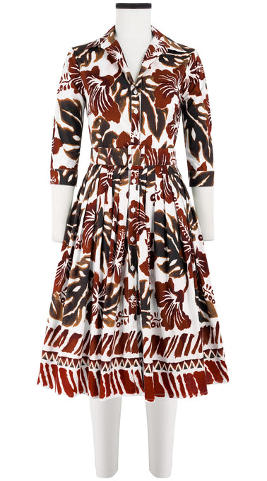 Audrey Dress #2 Shirt Collar 3/4 Sleeve Long Length Cotton Stretch (Lanai Hibiscus Border)