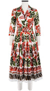 Audrey Dress #4 Shirt Collar 3/4 Sleeve Midi Length Cotton Musola (Lanai Hibiscus Border)