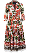 Audrey Dress #4 Shirt Collar 3/4 Sleeve Midi Length Cotton Musola (Lanai Hibiscus Border)