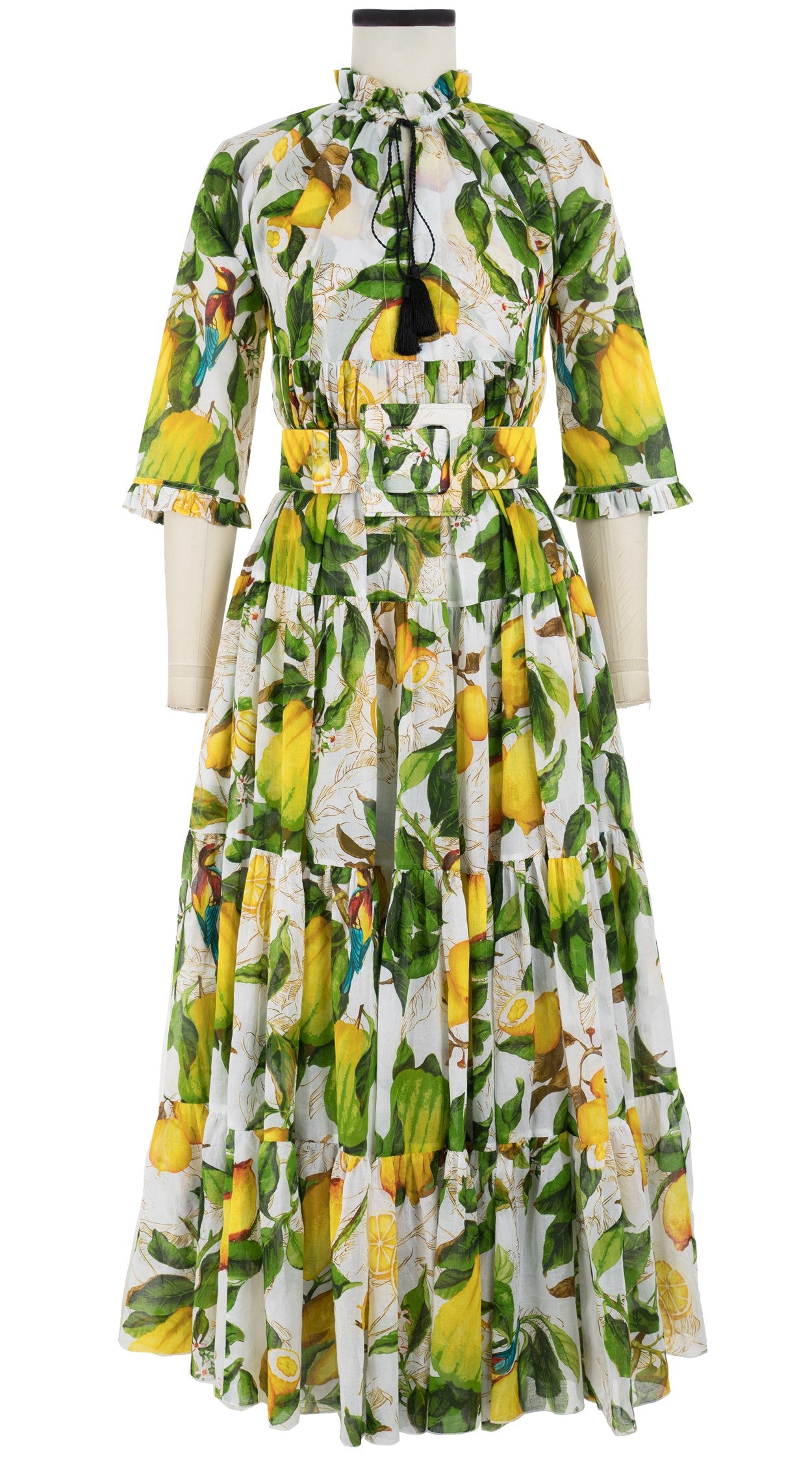 Eden Dress Crew Neck 3/4 Sleeve with Hamilton Belt Maxi Length Cotton