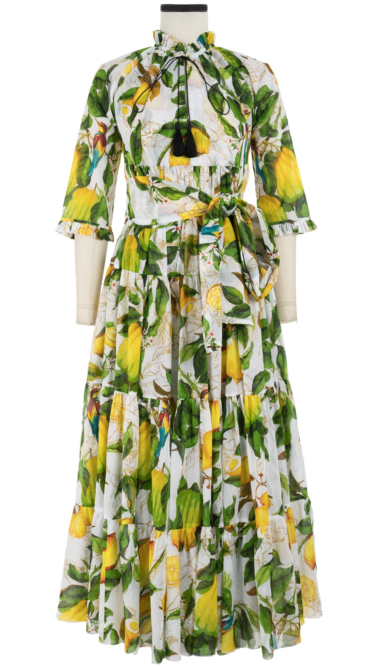 Eden Dress Crew Neck 3/4 Sleeve with Hamilton Belt Maxi Length Cotton