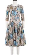 Florance Dress Crew Neck 3/4 Sleeve Long Length Cotton Stretch (Lillie Toile)