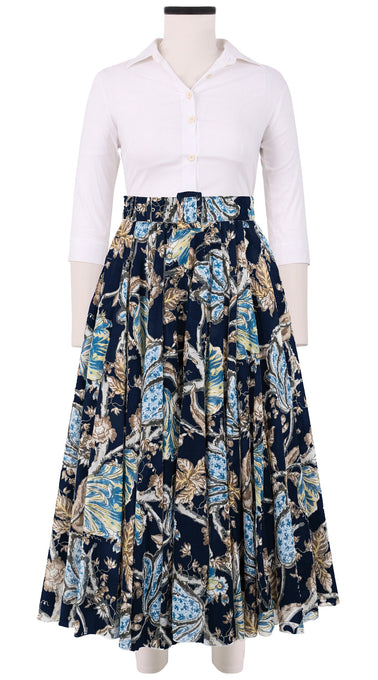 Aster Skirt #1 with Belt Midi Length Cotton Musola (Lillie Toile)