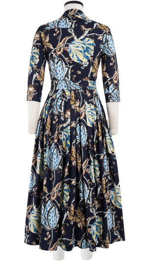 Audrey Dress #2 Shirt Collar 3/4 Sleeve Midi Plus Length Cotton Stretch (Lillie Toile)