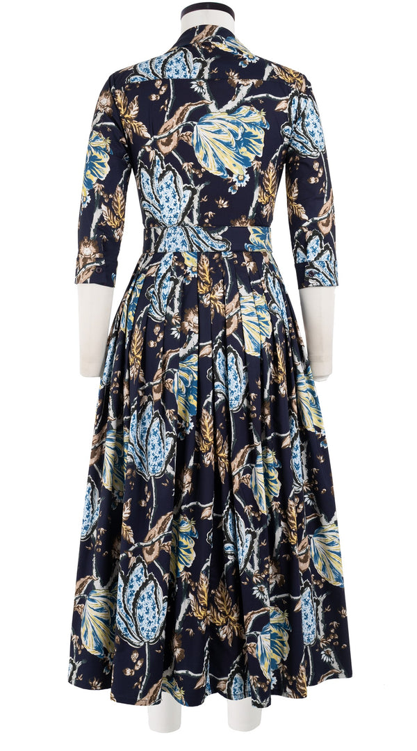 Audrey Dress #2 Shirt Collar 3/4 Sleeve Midi Plus Length Cotton Stretch (Lillie Toile)