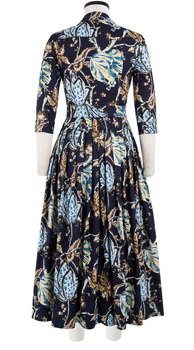 Audrey Dress #2 Shirt Collar 3/4 Sleeve Midi Plus Length Cotton Stretch (Lillie Toile)