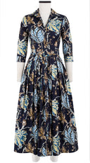 Audrey Dress #2 Shirt Collar 3/4 Sleeve Midi Plus Length Cotton Stretch (Lillie Toile)