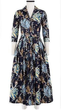 Audrey Dress #2 Shirt Collar 3/4 Sleeve Midi Plus Length Cotton Stretch (Lillie Toile)