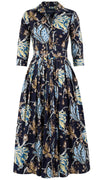 Audrey Dress #2 Shirt Collar 3/4 Sleeve Midi Plus Length Cotton Stretch (Lillie Toile)
