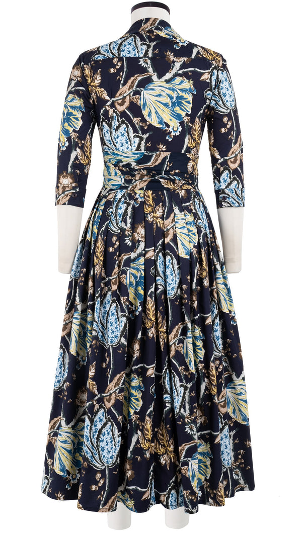 Audrey Dress #2 Shirt Collar 3/4 Sleeve Midi Plus Length Cotton Stretch (Lillie Toile)
