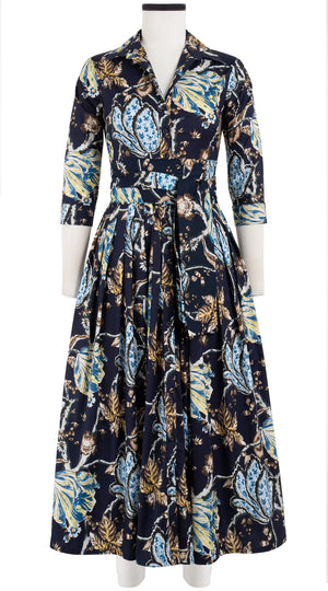 Audrey Dress #2 Shirt Collar 3/4 Sleeve Midi Plus Length Cotton Stretch (Lillie Toile)