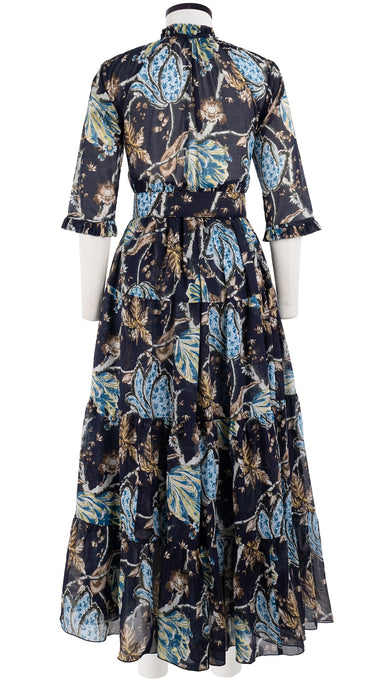 Eden Dress Crew Neck 3/4 Sleeve with Hamilton Belt Maxi Length Cotton Musola (Lillie Toile)