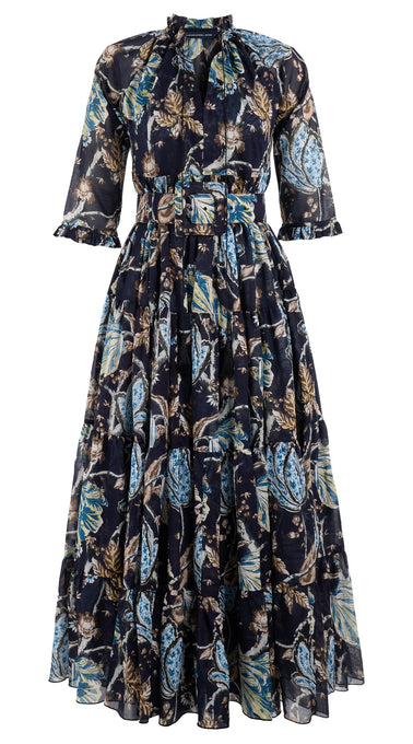 Eden Dress Crew Neck 3/4 Sleeve with Hamilton Belt Maxi Length Cotton Musola (Lillie Toile)