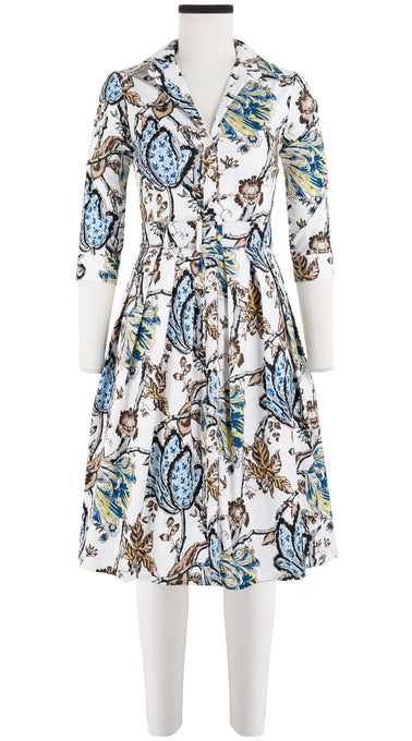 Audrey Dress #1 Shirt Collar 3/4 Sleeve Cotton Stretch (Lillie Toile)