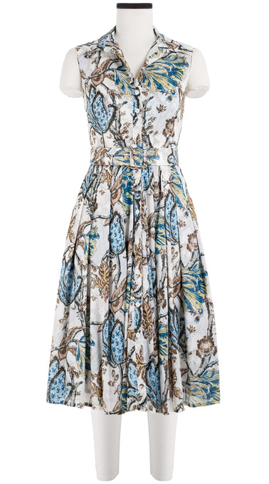 Audrey Dress #4 Shirt Collar Sleeveless Long Length Cotton Musola (Lillie Toile)