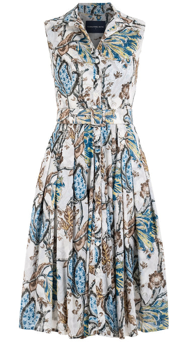 Audrey Dress #4 Shirt Collar Sleeveless Long Length Cotton Musola (Lillie Toile)