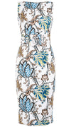 Celine Dress High Boat Neck Sleeveless with Hamilton Belt Long Length Cotton Dobby Stretch (Lillie Toile)