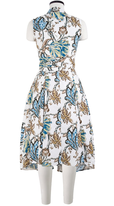 Clara Dress Shirt Collar Sleeveless Long Length Cotton Stretch (Lillie Toile)