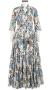 Eden Dress Crew Neck 3/4 Sleeve with Hamilton Belt Maxi Length Cotton Musola (Lillie Toile)