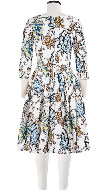 Rachel Dress Boat Neck 3/4 Sleeve Cotton Stretch (Lillie Toile)