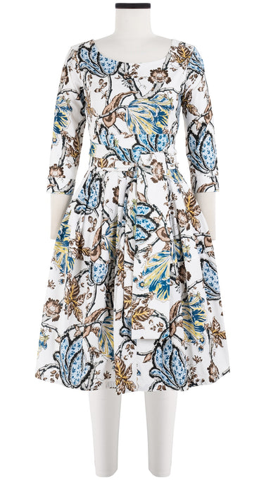 Rachel Dress Boat Neck 3/4 Sleeve Cotton Stretch (Lillie Toile)