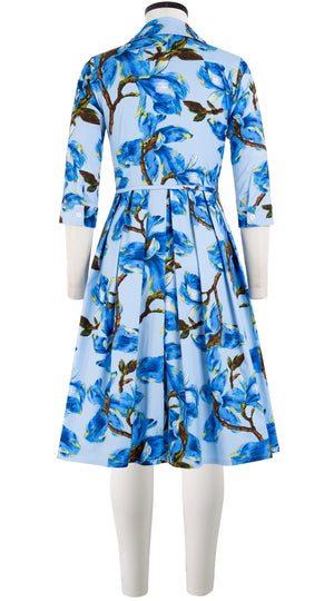 Audrey Dress #1 Shirt Collar 3/4 Sleeve Cotton Stretch (Magnolia Blossom)