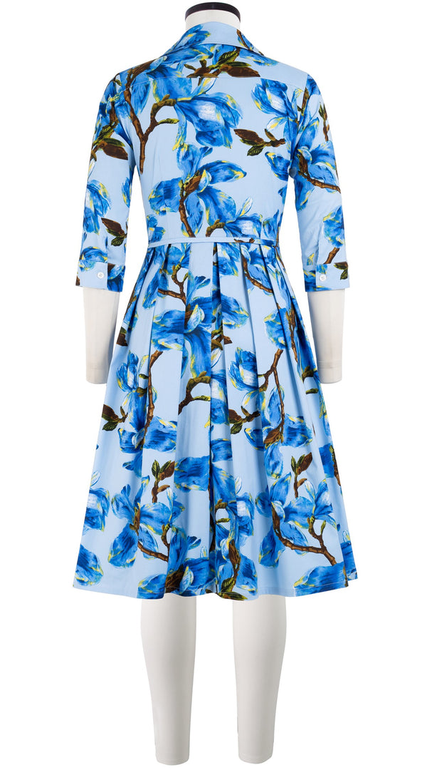 Audrey Dress #1 Shirt Collar 3/4 Sleeve Cotton Stretch (Magnolia Blossom)