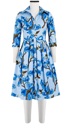 Audrey Dress #1 Shirt Collar 3/4 Sleeve Cotton Stretch (Magnolia Blossom)