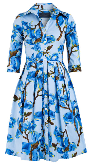 Audrey Dress #1 Shirt Collar 3/4 Sleeve Cotton Stretch (Magnolia Blossom)