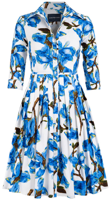 Audrey Dress #2 Shirt Collar 3/4 Sleeve Cotton Stretch (Magnolia Blossom)