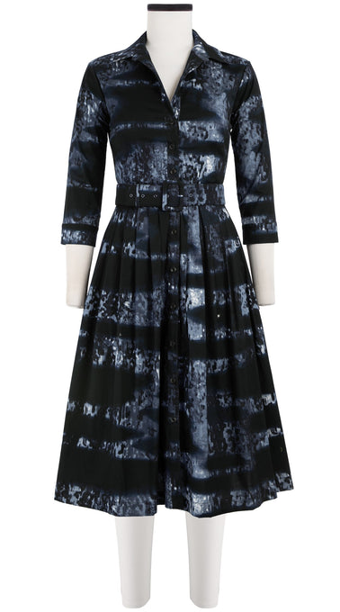 Audrey Dress #6 Shirt Collar 3/4 Sleeve Long Length Cotton Stretch (Marble Fog)