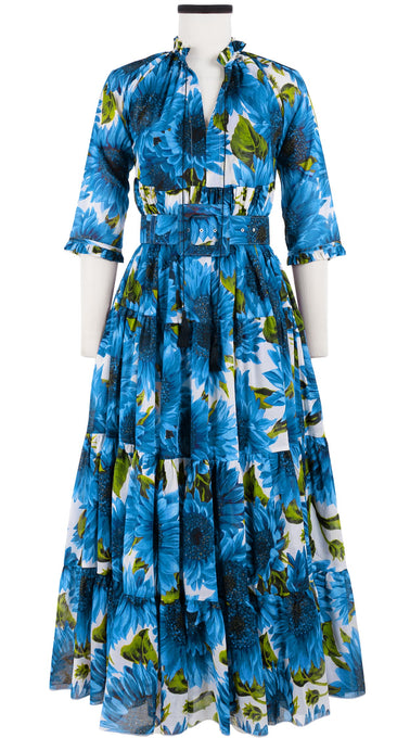 Eden Dress Crew Neck 3/4 Sleeve with Hamilton Belt Maxi Length Cotton Musola (May Sunflower)