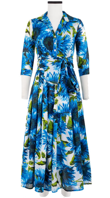 Zeller Dress Shirt Collar 3/4 Sleeve Midi Plus Length Cotton Musola (May Sunflower)