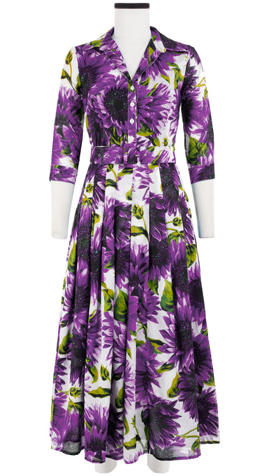 Zeller Dress Shirt Collar 3/4 Sleeve Midi Plus Length Cotton Musola (May Sunflower)
